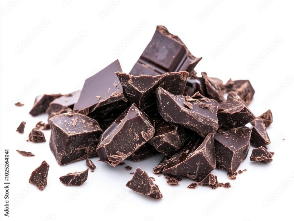Dark chocolate chunks isolated on white background. Dark chocolate chunks isolated on white background.