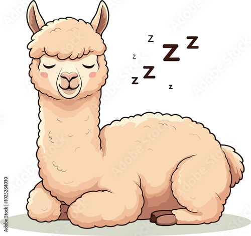 A vector of a sleepy alpaca lying down 