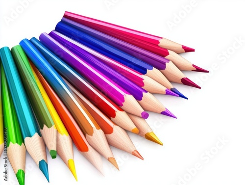 group of colored pencils on white background with space for text 
