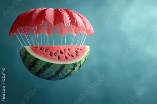 Watermelon parachute with a red umbrella, summer