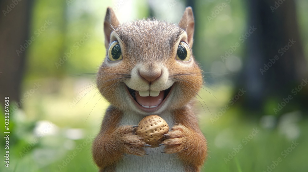 Squirrel, holding a nut, smiling at the camera generative ai Squirrel, holding a nut, smiling at the camera generative ai