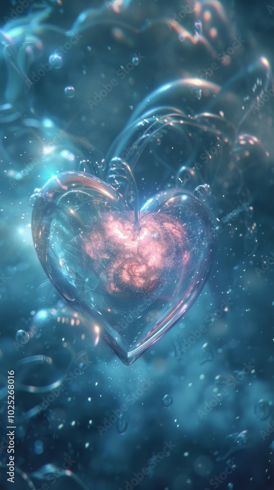 A heart is floating in the sky above a cloud of smoke. The heart is surrounded by a blue and purple sky, and the smoke is swirling around it. Concept of mystery and wonder