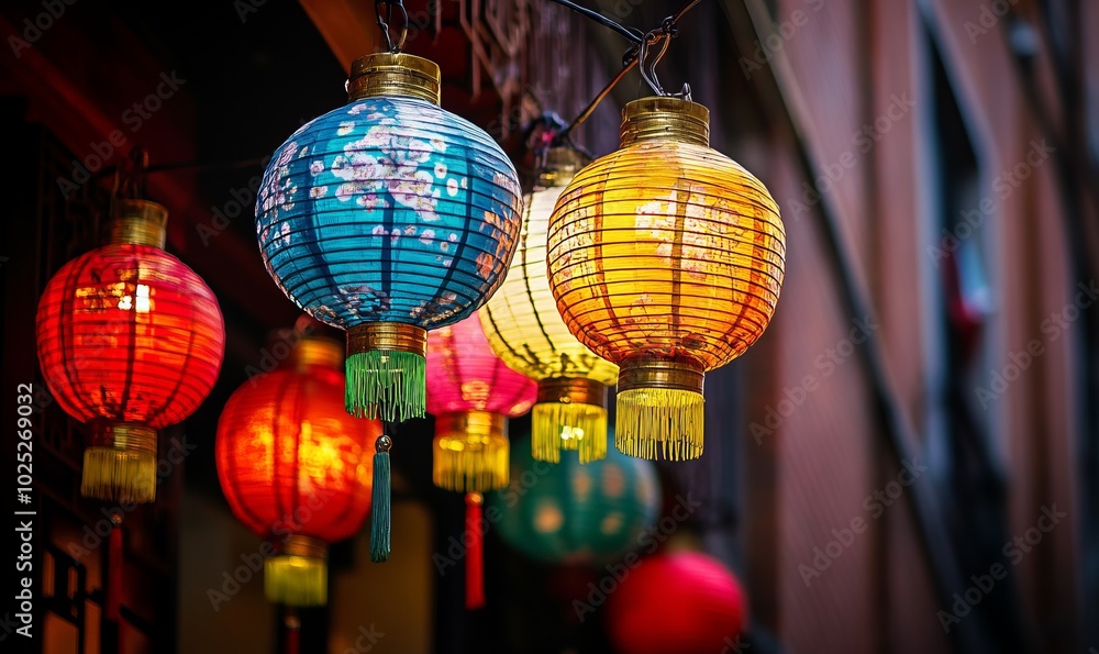 Colorful Lanterns and Buildings in Chinatown Colorful Lanterns and Buildings in Chinatown