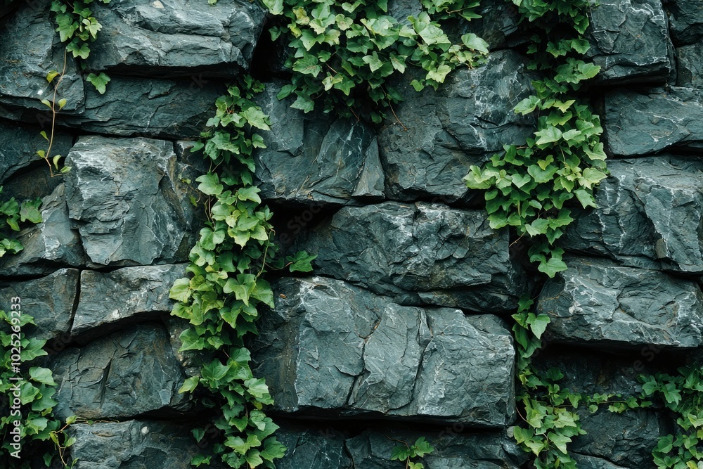 Green Ivy Climbing on a Gray Stone Wall Green Ivy Climbing on a Gray Stone Wall