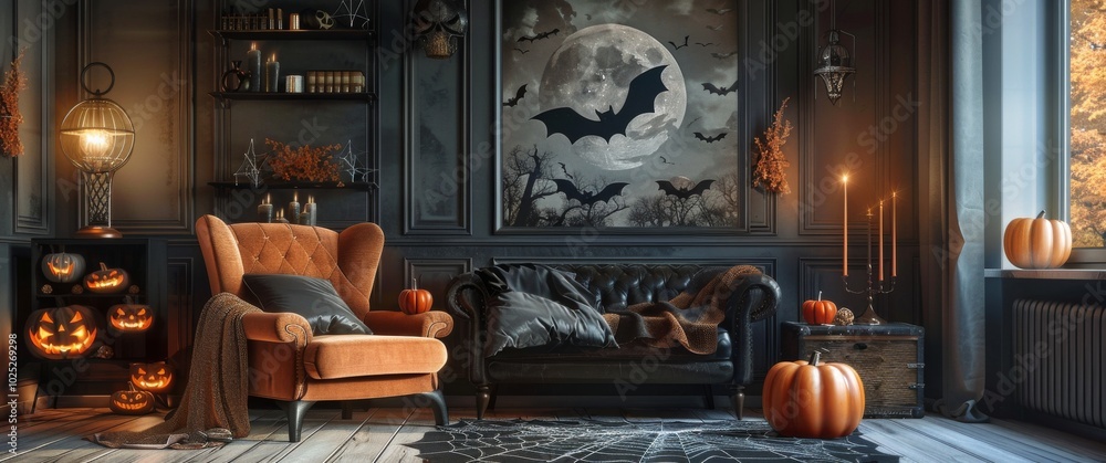 Cozy Halloween Decor With Pumpkins, Lanterns, and Bats Cozy Halloween Decor With Pumpkins, Lanterns, and Bats