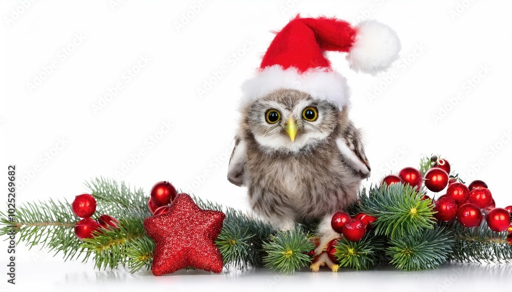 Cute Owl Wearing Santa Hat for Christmas. Cute Owl Wearing Santa Hat for Christmas.