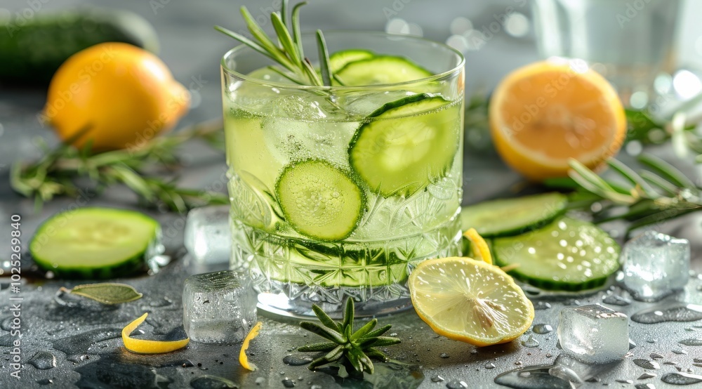 Refreshing Glass of Water With Cucumbers and Lemons Refreshing Glass of Water With Cucumbers and Lemons