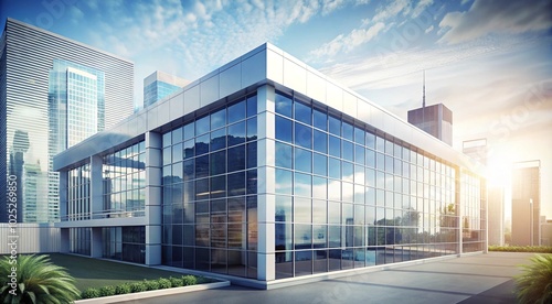 modern hospital exterior, sleek architecture with green spaces, bright midday light, clean and inviting