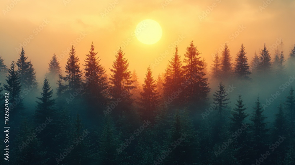 Obraz premium Trees in the foreground are silhouetted against a sunset