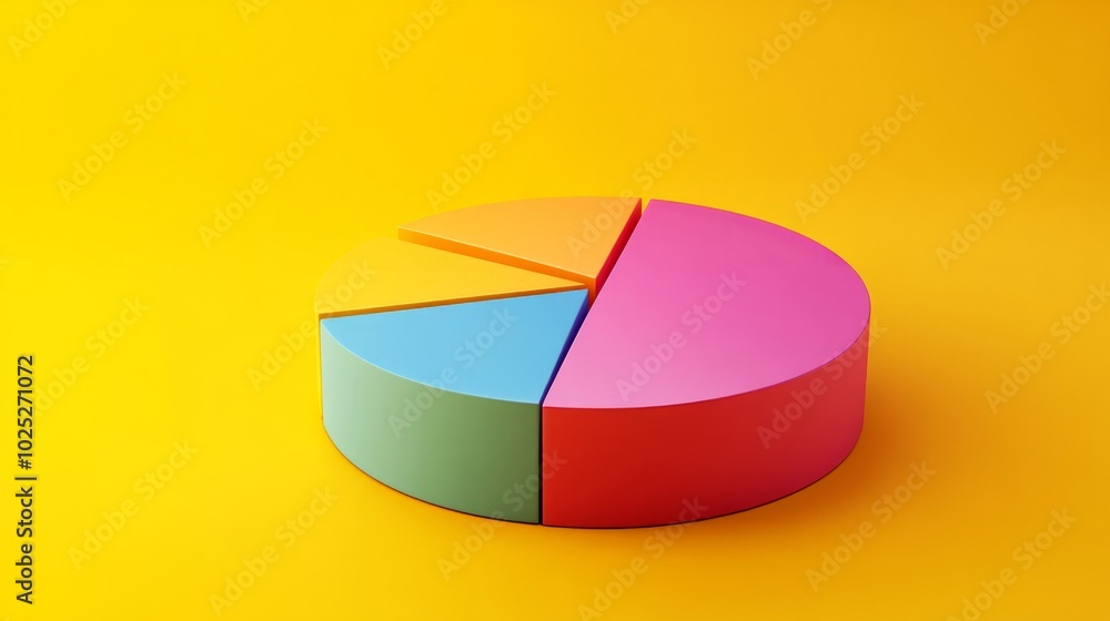 Fototapeta premium 3D pie chart on a solid yellow background generative ai