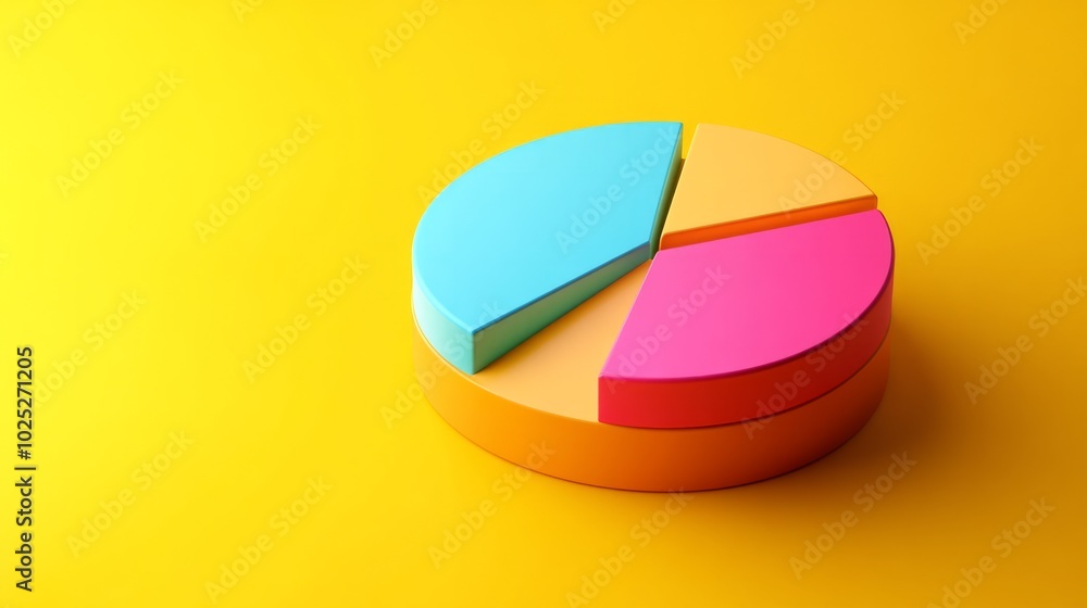 Fototapeta premium 3D pie chart on a solid yellow background generative ai