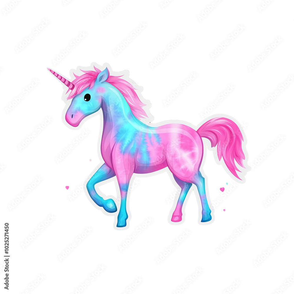 Cute Pastel Unicorn Sticker with Tie-Dye Pink and Blue Fur in Cartoon Style on Transparent Background Cute Pastel Unicorn Sticker with Tie-Dye Pink and Blue Fur in Cartoon Style on Transparent Background