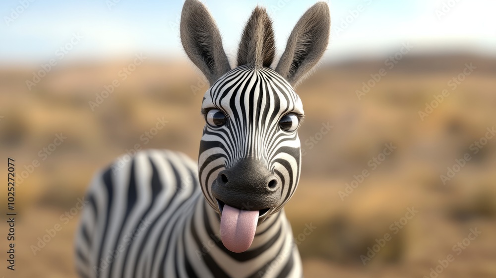 Fototapeta premium Zebra sticking out its tongue generative ai