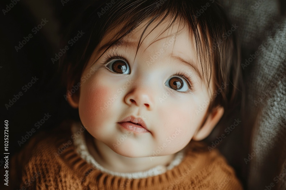 Portrait of a Baby Girl with Large Brown Eyes Looking Up Portrait of a Baby Girl with Large Brown Eyes Looking Up