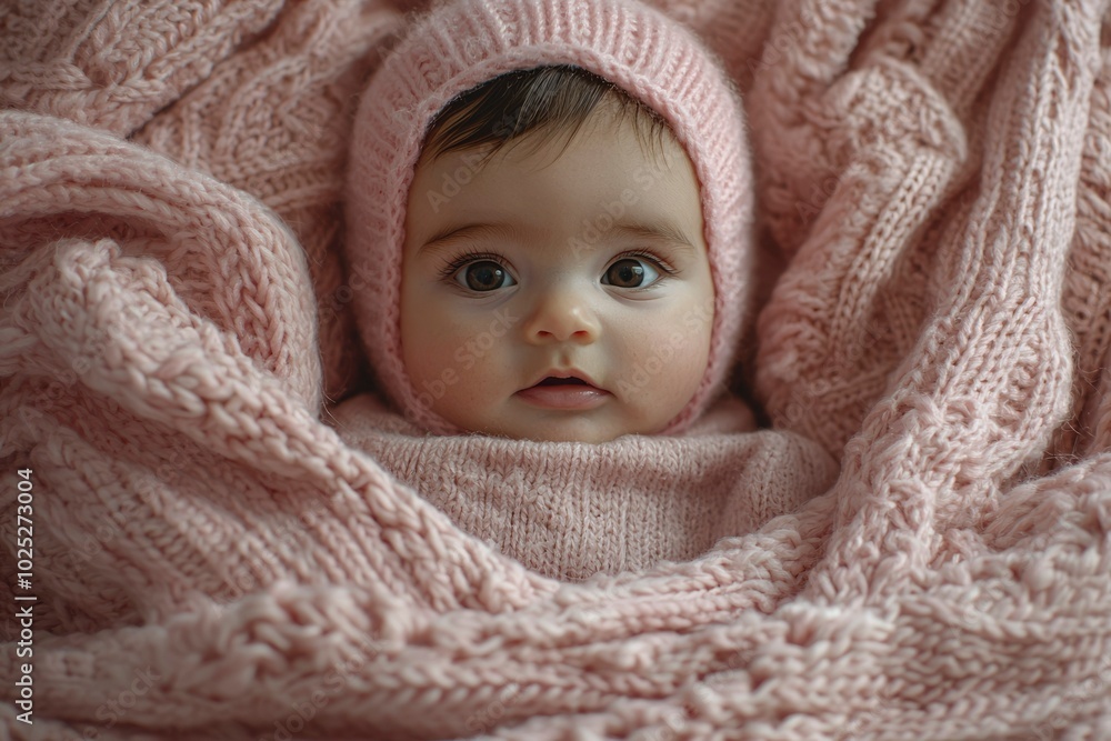 Baby Girl Wrapped in Pink Knitted Blanket Baby Girl Wrapped in Pink Knitted Blanket