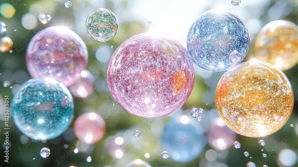 illustration created with colorful glass spheres falling from the sky illustration created with colorful glass spheres falling from the sky