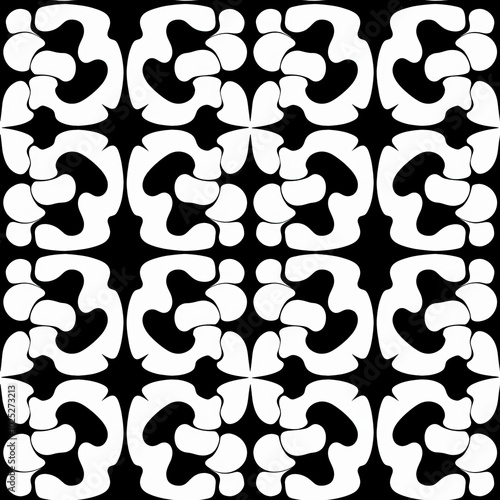 Seamless abstract black stencil pattern on white background with swirly geometric design