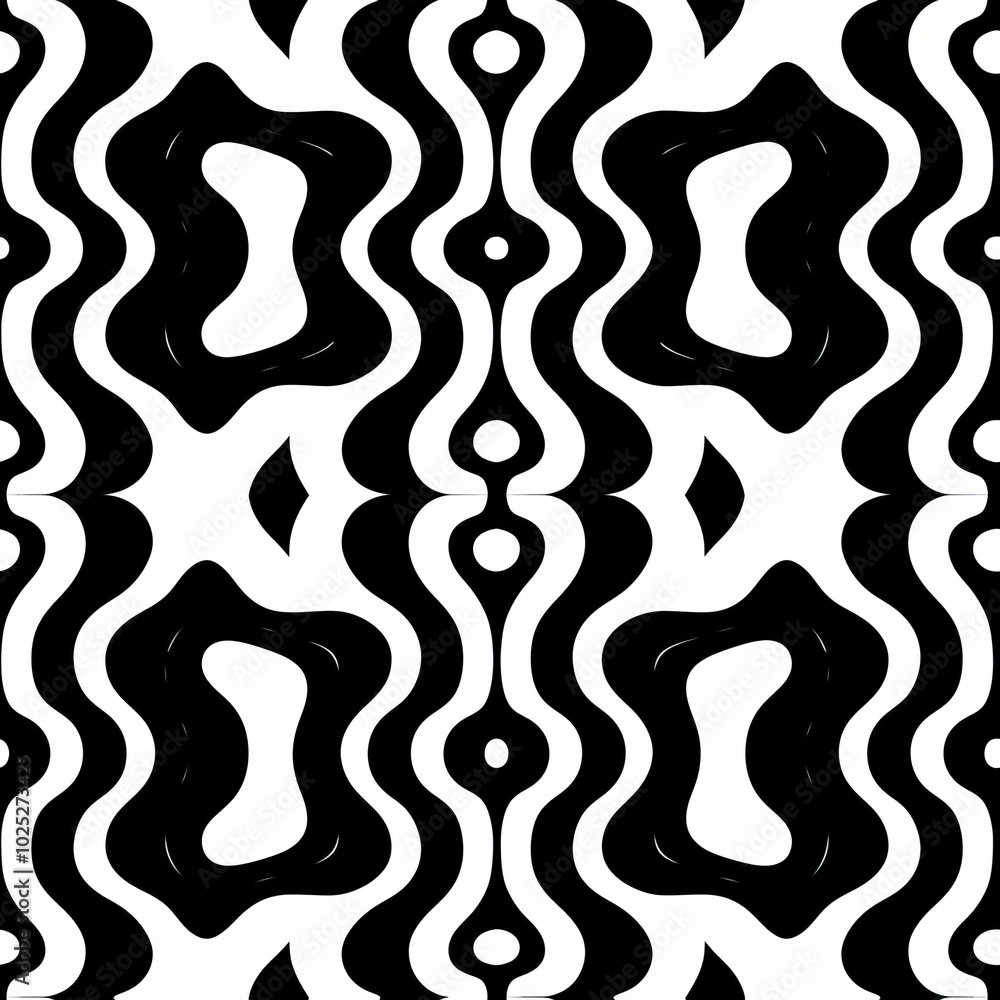 Seamless abstract black stencil pattern on white background with swirly fantasy design Seamless abstract black stencil pattern on white background with swirly fantasy design