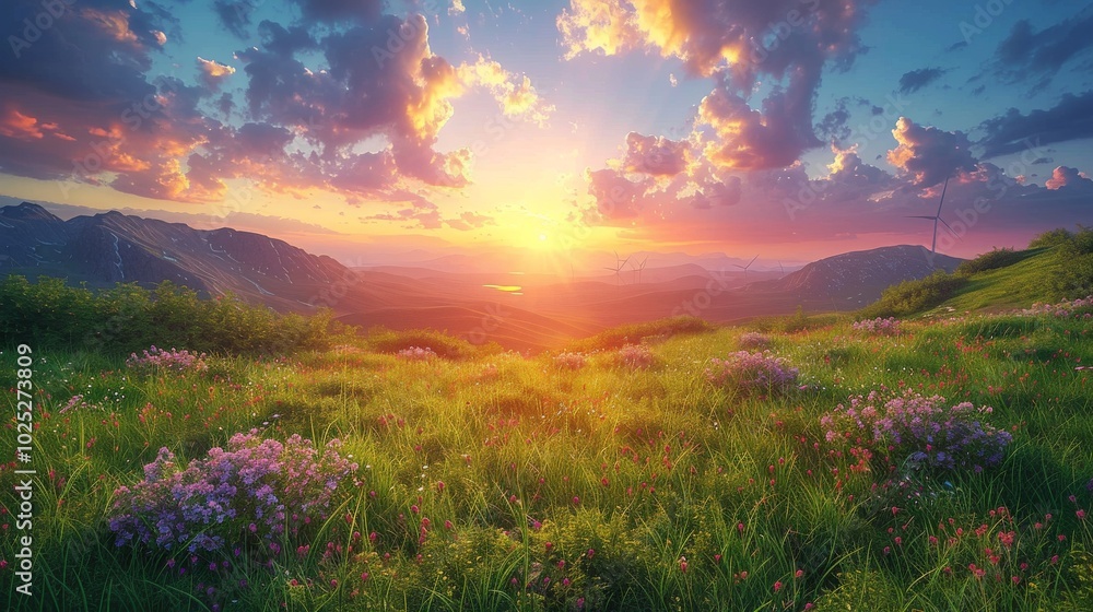 Field of Flowers With Mountain Background Field of Flowers With Mountain Background