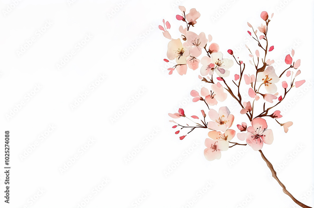 Aquarelle and line branches and blooming vector isolated on white background Aquarelle and line branches and blooming vector isolated on white background