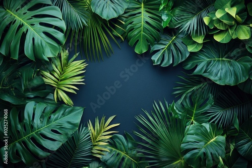 Many green leaves on a dark blue background