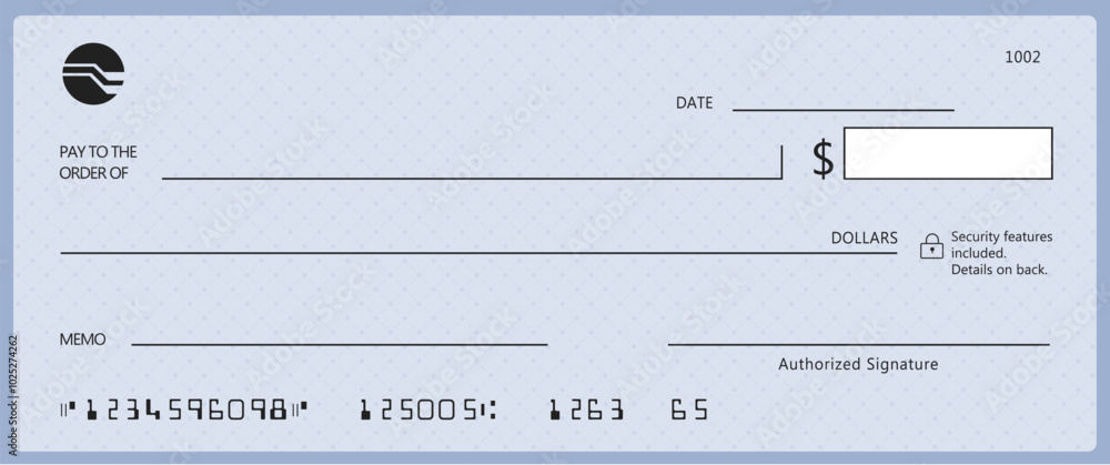 Blank bank check, checkbook cheque template with blue guilloche, vector mockup. Money payment bank check voucher or pay cash cheque certificate, account bill paycheck Blank bank check, checkbook cheque template with blue guilloche, vector mockup. Money payment bank check voucher or pay cash cheque certificate, account bill paycheck