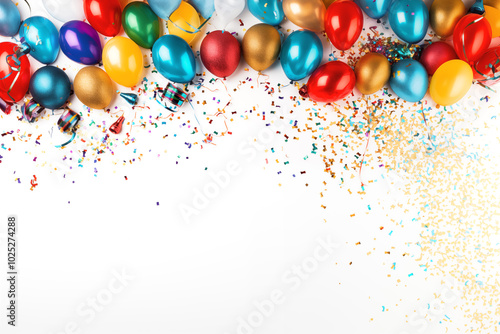 Colorful birthday party wallpaper with balloons, confetti, and streamers