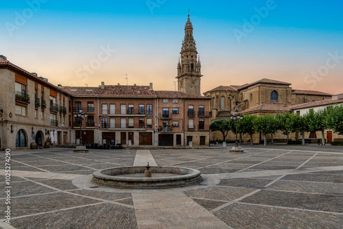 Plaza de España with the bell tower of the cathedral, Santo Domingo de la Calzada, la rioja, spain photo