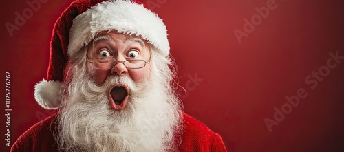 Surprised Santa with wide eyes and open mouth in a festive setting. AI generated image