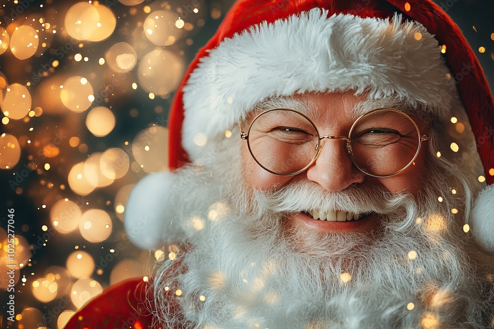 Smiling Santa Claus with a bokeh light background. AI generated image Smiling Santa Claus with a bokeh light background. AI generated image