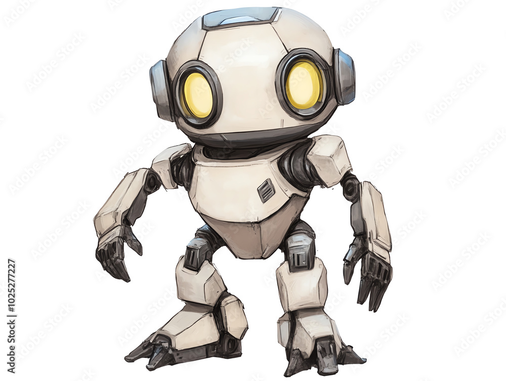 Cute robot character with big eyes, isolated on white background. transparent background Cute robot character with big eyes, isolated on white background. transparent background