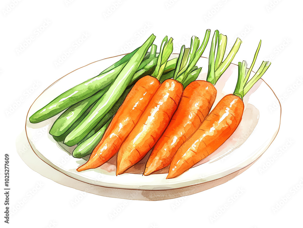 Fresh carrots and green onions on a white plate. transparent background Fresh carrots and green onions on a white plate. transparent background