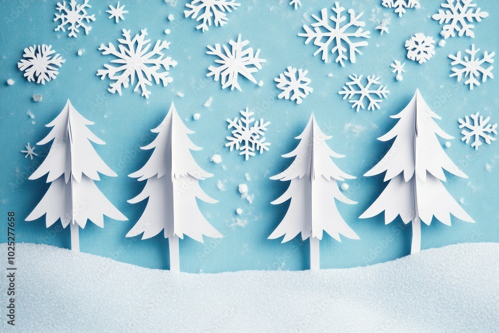 Obraz premium Winter Wonderland with Paper Trees and Snowflakes