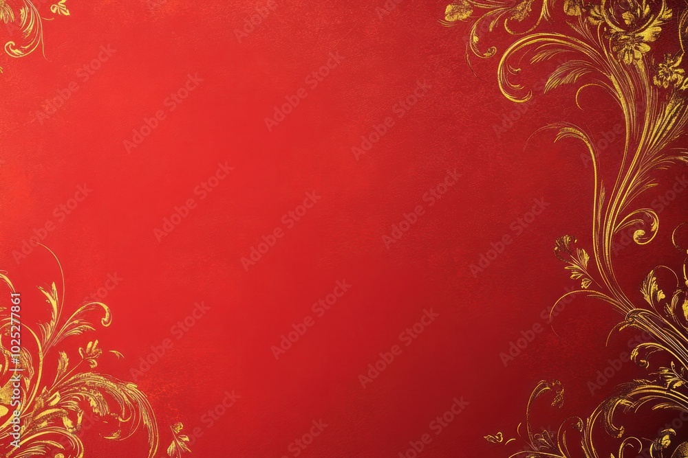 Elegant Red Background with Gold Floral Design Elegant Red Background with Gold Floral Design