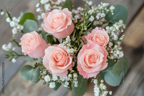 Soft Pink Roses with Delicate White Flowers Arrangement