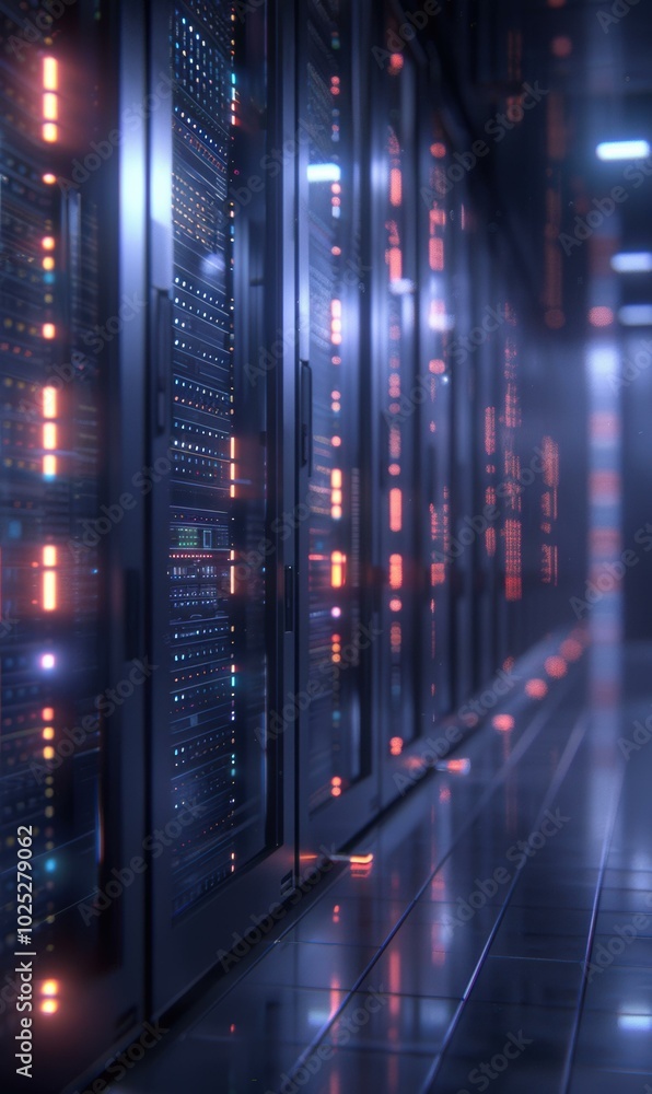 Rows of servers in a data center. AI. Rows of servers in a data center. AI.