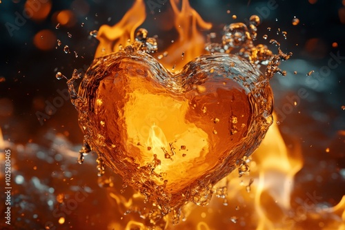 Heart Shape in Flames and Water Splashes photo