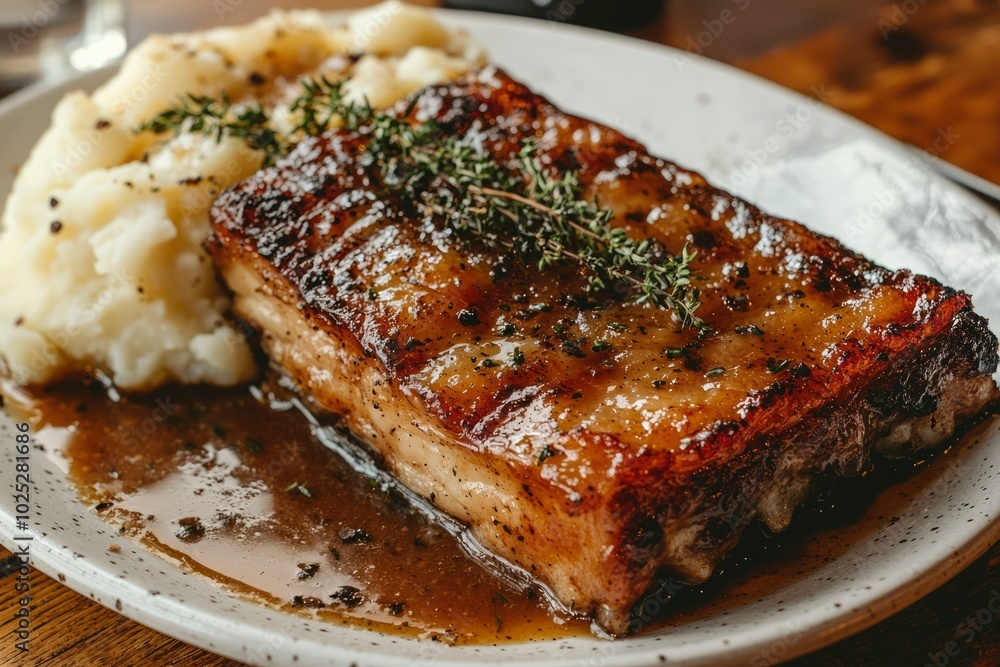 Roasted Pork Belly with Mashed Potatoes and Thyme Roasted Pork Belly with Mashed Potatoes and Thyme