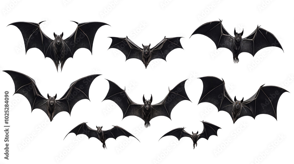 Flying bats in different positions isolated on transparent background Flying bats in different positions isolated on transparent background
