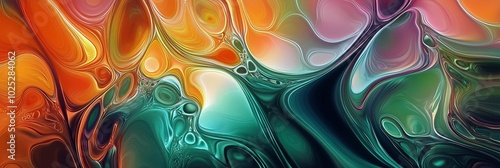 Abstract art wall design, metallic liquids mixing colors