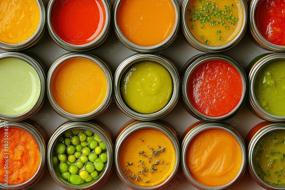An Arrangement of Various Food Items in Metal Containers An Arrangement of Various Food Items in Metal Containers