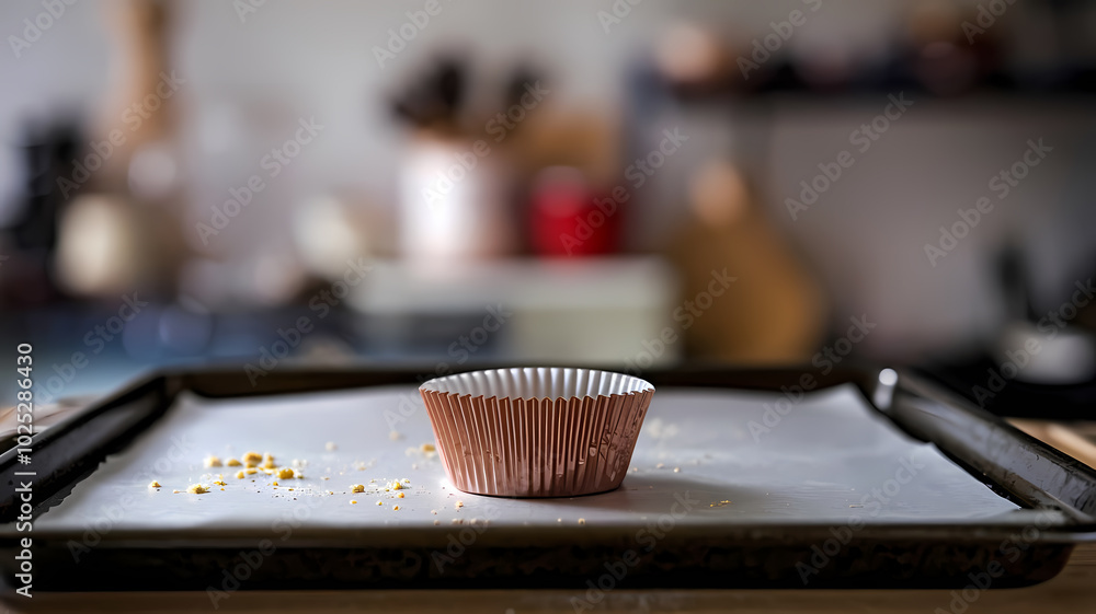 A cupcake wrap placed on a metal baking tray. A cupcake wrap placed on a metal baking tray.