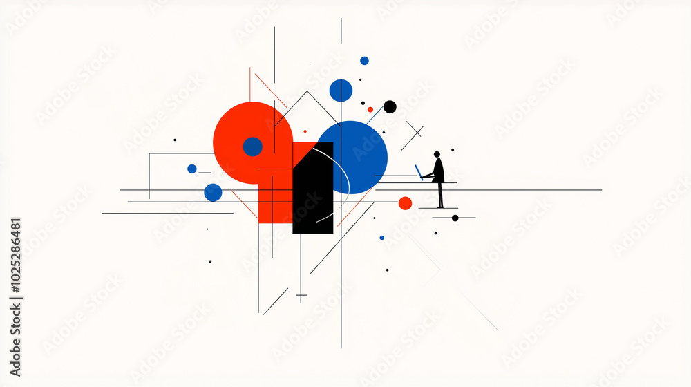 Obraz premium Pen pals abstract art with geometric shapes and lines
