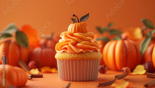 Autumn Harvest-themed Cupcake 3D Illustration photo