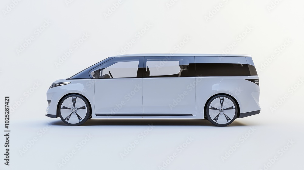 Obraz premium Futuristic Electric Minivan Concept Design with Ultra-Detailed 3D Render, Ideal for Families Seeking Modernity and Space