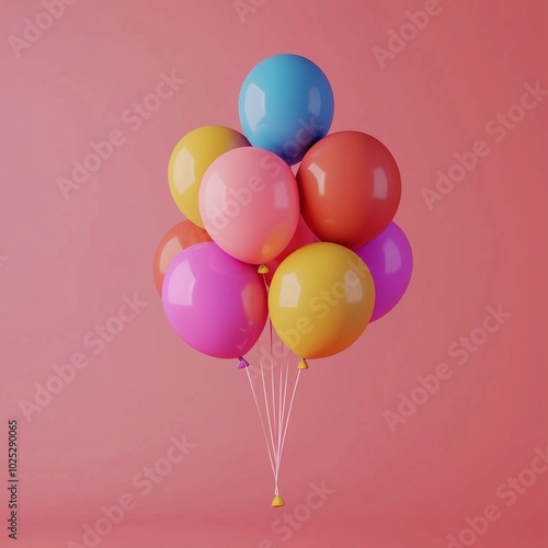 Bunch of bright balloons and space for text against color background.