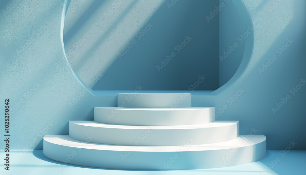 Fototapeta premium Minimal 3D Podium on Powder Blue Gradient Background