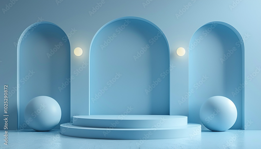 Minimalist 3D Backdrop with Layered Powder Blue Shapes Minimalist 3D Backdrop with Layered Powder Blue Shapes