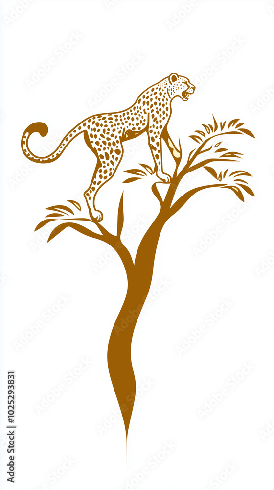 Obraz premium Elegant and minimalistic logo of a roaring cheetah climbing onto a tree