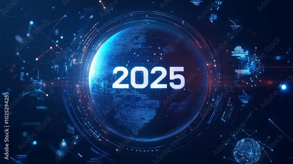 A digital representation of the Earth with the year 2025 displayed in the center. The globe is surrounded by digital lines and data points.
A digital representation of the Earth with the year 2025 displayed in the center. The globe is surrounded by digital lines and data points.